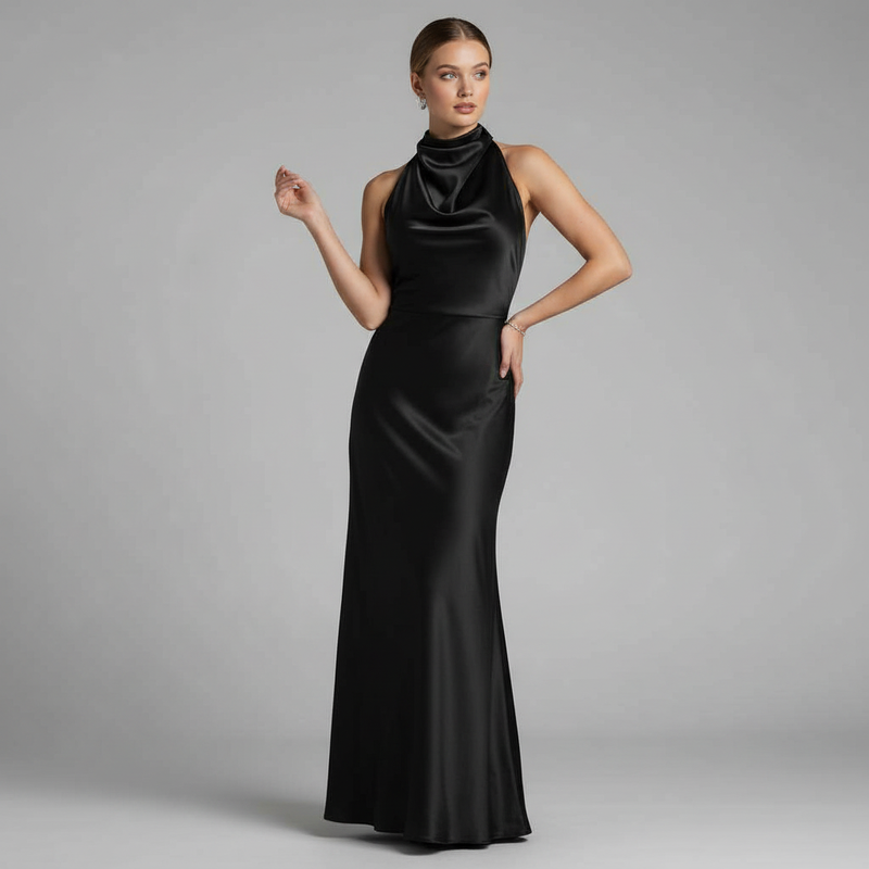 Halter Evening Dress | Midi Formal Gown for Women