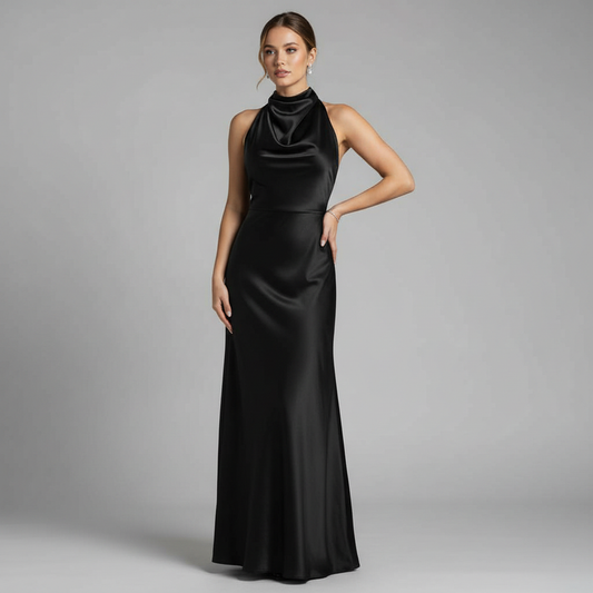 Halter Evening Dress | Midi Formal Gown for Women