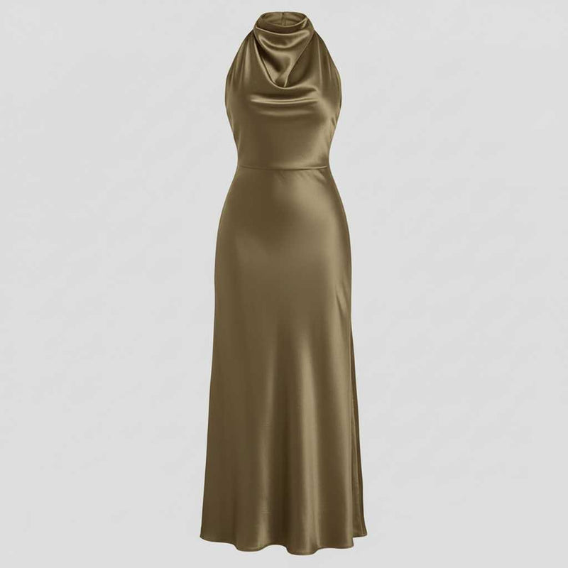 Halter Evening Dress | Midi Formal Gown for Women