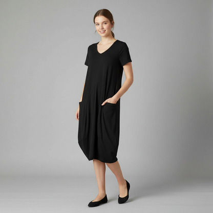 Loose Fitting Summer Midi Dress | Women's Dress with Pockets
