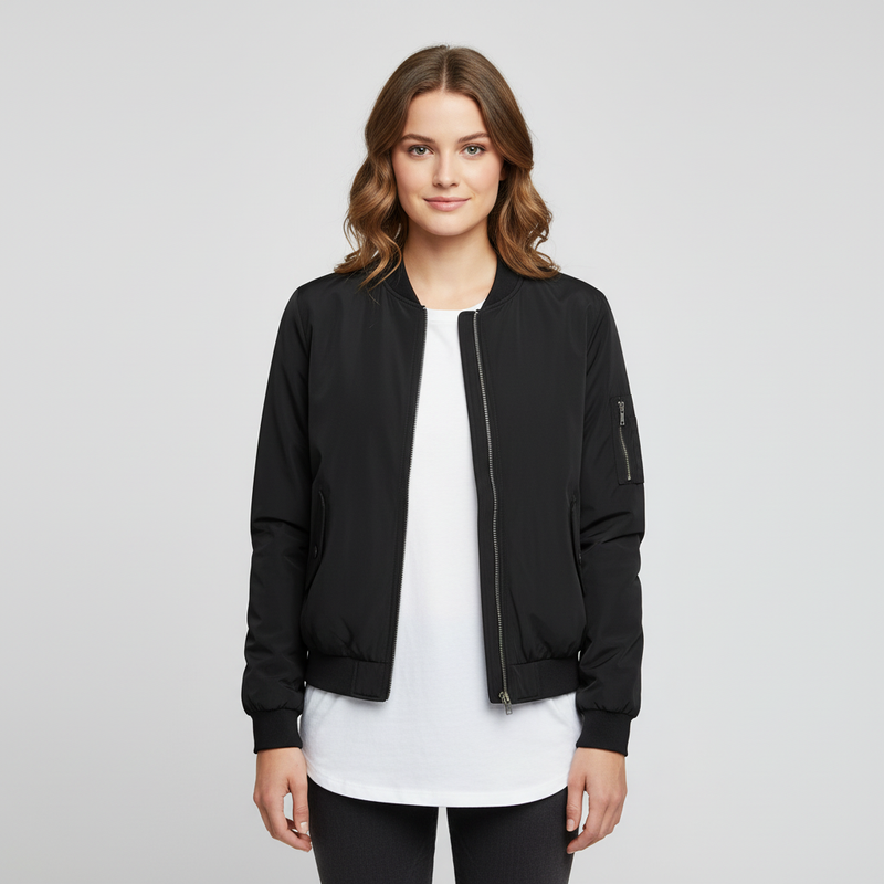 Women's Short Bomber Jacket | Casual Zipper Design