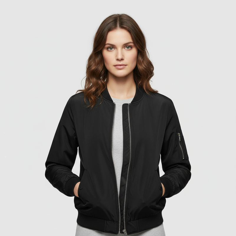 Women's Short Bomber Jacket | Casual Zipper Design