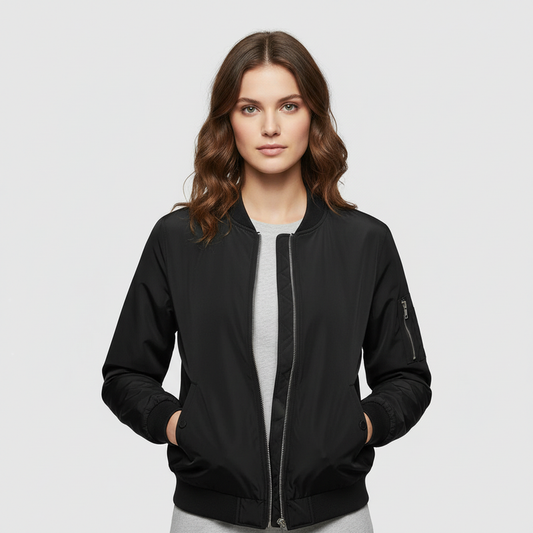 Women's Short Bomber Jacket | Casual Zipper Design